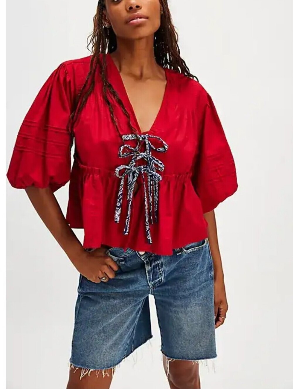 Tricia Fix White Bandana Tied Up Top